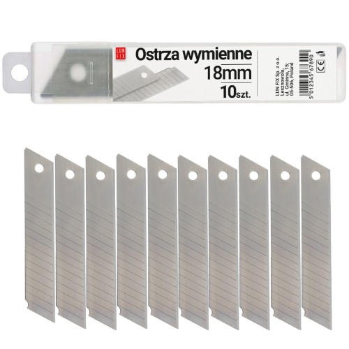 Nóż łamany 18mm z ostrzami wymiennymi tapeciak 10szt.