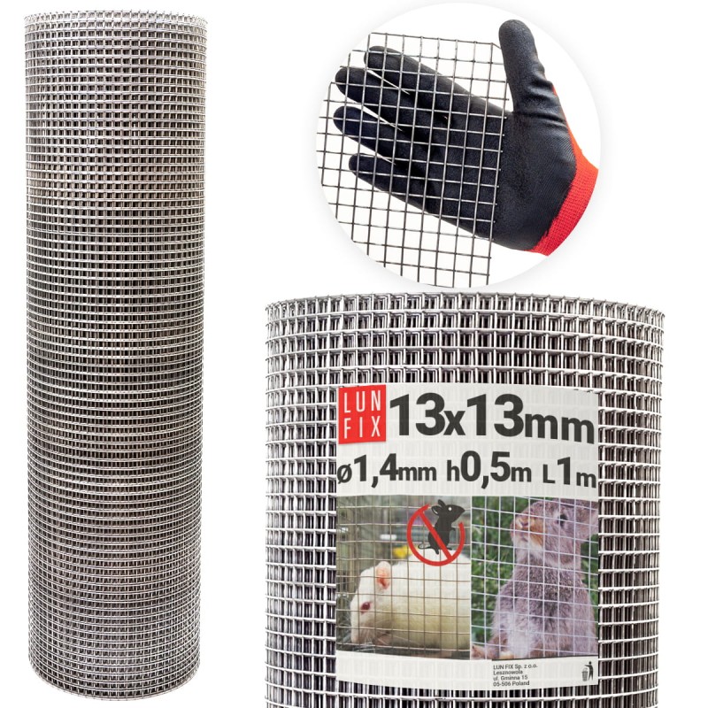 Siatka przeciw gryzoniom 50cm 13x13 fi1,4mm zgrzewana ocynkowana 1mb