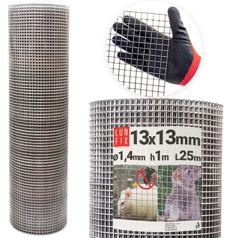 Siatka przeciw gryzoniom 100cm 13x13 fi 1,4mm zgrzewana ocynkowana 25mb