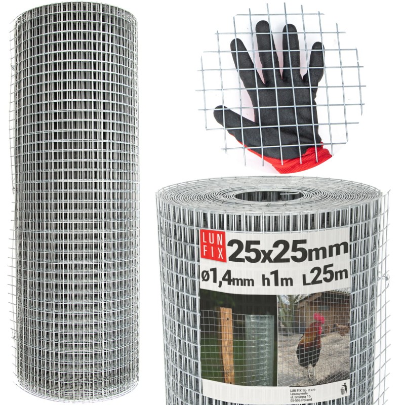Siatka hodowlana 100cm 25x25 fi 1,4mm zgrzewana ocynkowana 25mb