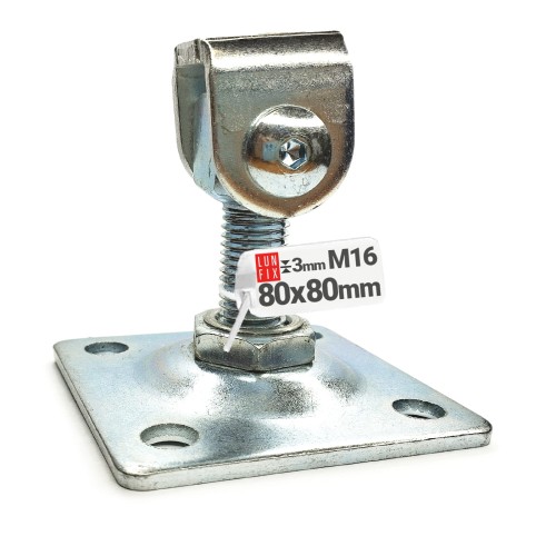 Zawias regulowany do bramy furtki M16 z płytą  80x80x3,0 mm