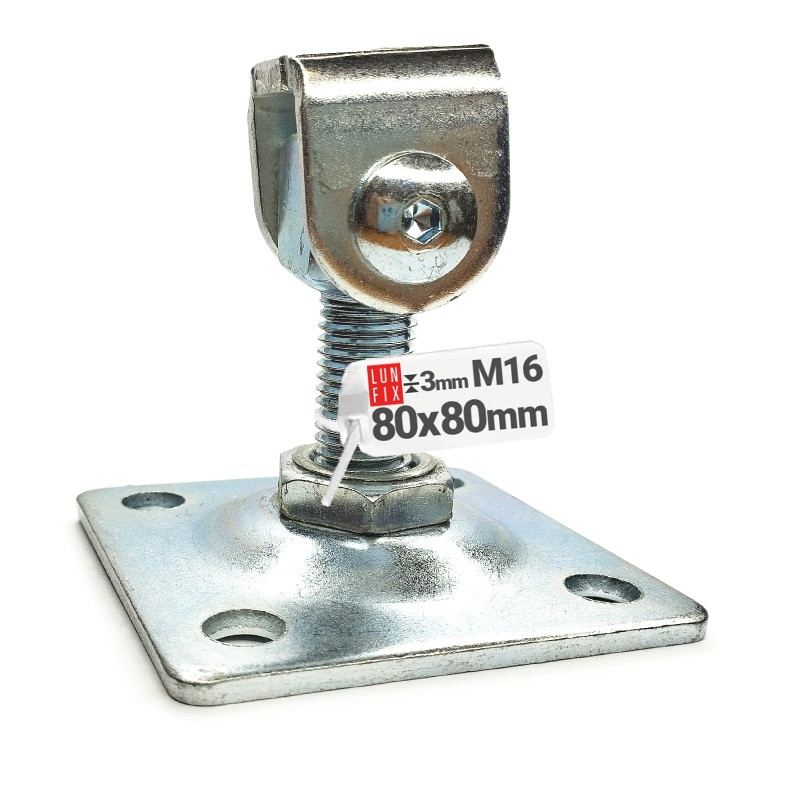 Zawias regulowany do bramy furtki M16 z płytą  80x80x3,0 mm