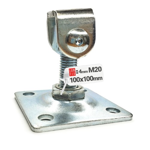 Zawias regulowany do bramy furtki M20 z płytą 100x100x4,0 mm