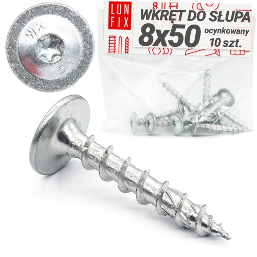 Wkręty ciesielskie 8x50 do podstaw słupa talerzowe 10szt.