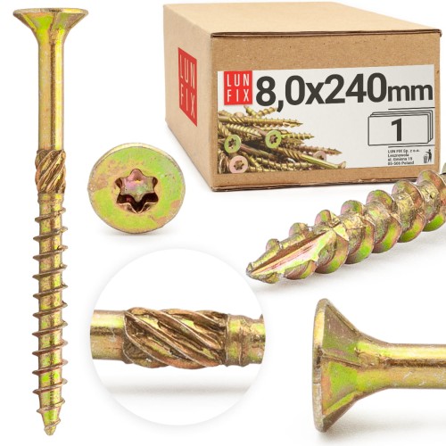 Wkręty ciesielskie stożkowe 8x240 do drewna KMWHT 1szt.