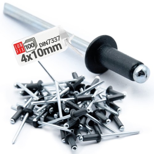 Nity zrywalne 4x10mm aluminiowo-stalowe CZARNE RAL9005 100szt.