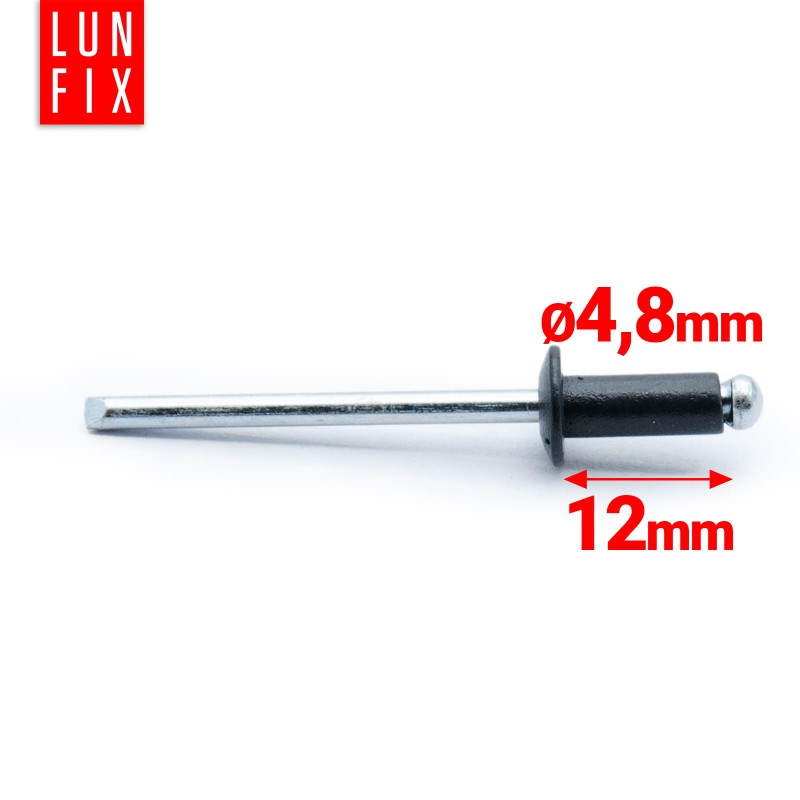 Nity zrywalne 4.8x12mm aluminiowo-stalowe CZARNE RAL9005 100szt.