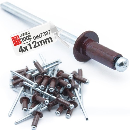 Nity zrywalne 4x12mm aluminiowo-stalowe BRĄZ RAL8017 100szt.