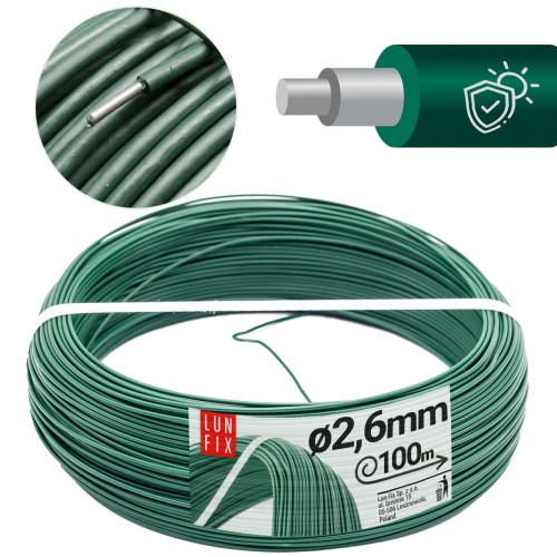 Drut naciągowy do siatki 2.6mm zielony ocynkowany powlekany PCV 100mb