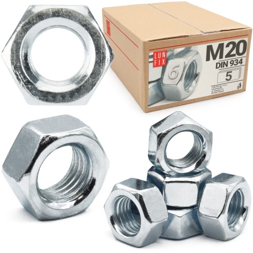 Nakrętka sześciokątna M20 DIN 934 klasa 6 ocynkowana 5szt.