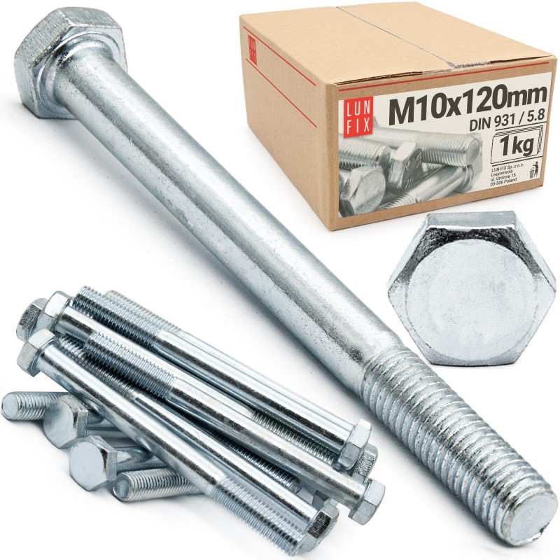 Śruba sześciokątna M10x120 ocynk DIN 931 klasa 5.8 półgwint 1kg