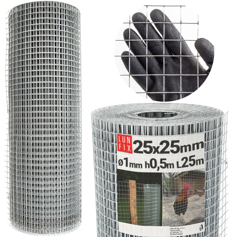 Siatka hodowlana 50cm 25x25 fi 1 mm zgrzewana ocynkowana 25mb
