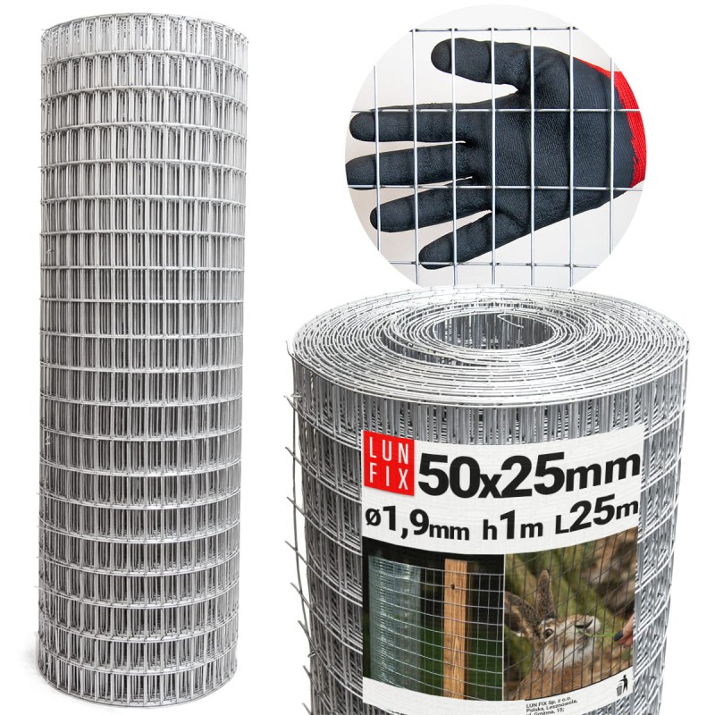 Siatka zgrzewana 100 cm oczko 50x25 fi 1,9mm ogrodzeniowa ocynkowana 25mb