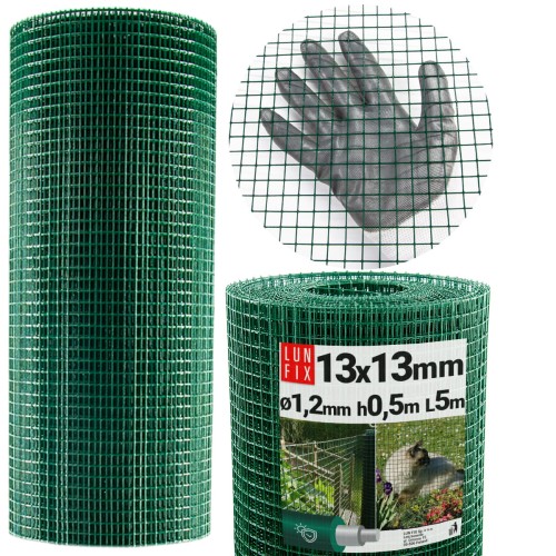 Siatka rabatowa 13x13 metalowa powlekana gr. 1,2mm zielona  h0,5m 5m