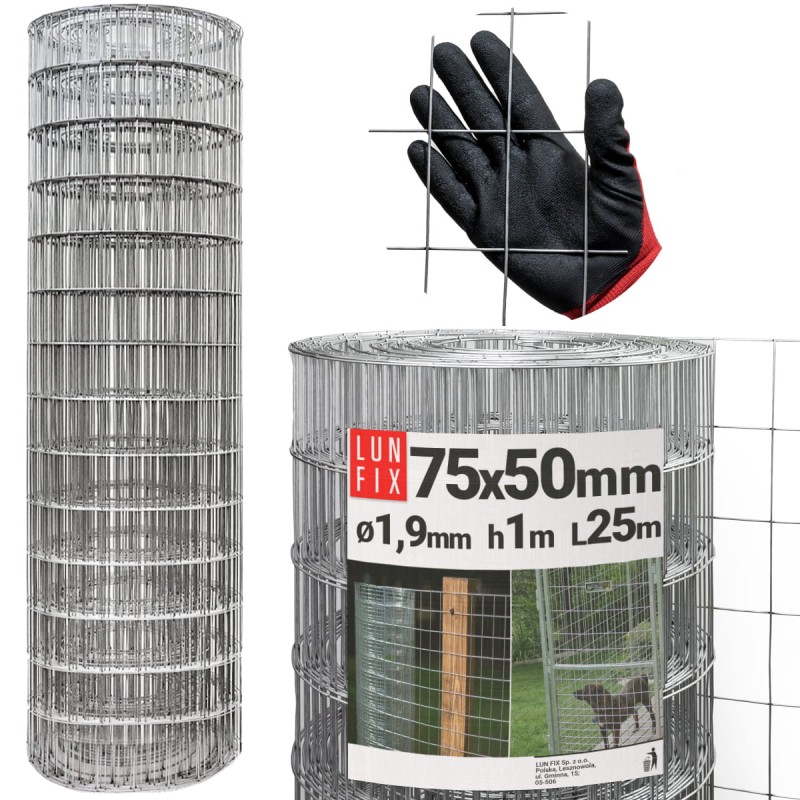 Siatka zgrzewana 100 cm oczko 75x50 fi 1,9mm ogrodzeniowa ocynkowana 25mb