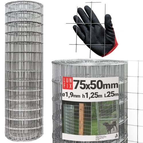 Siatka zgrzewana 125cm oczko 75x50 fi 1,9mm ogrodzeniowa ocynkowana 25mb