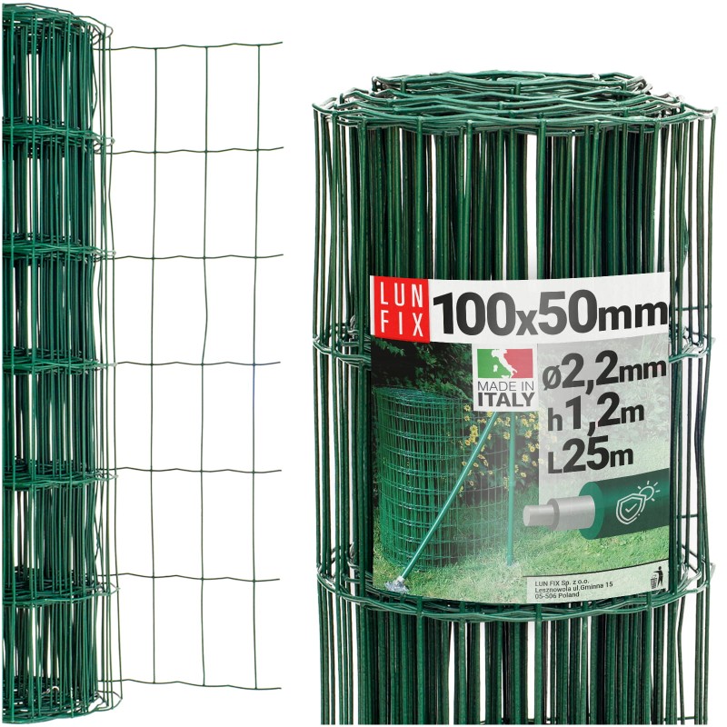 Siatka ogrodzeniowa zielona 120cm oczko 100x50 fi 2,2mm zgrzewana ocynkowana powlekana PCV 25mb