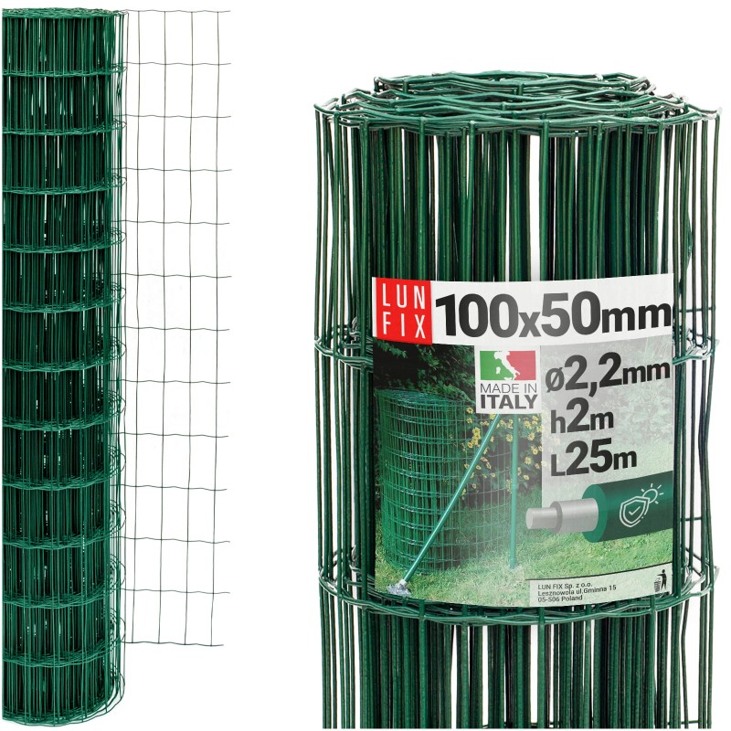Siatka ogrodzeniowa zielona 200cm oczko 100x50 fi 2,2mm zgrzewana ocynkowana powlekana PCV 25mb