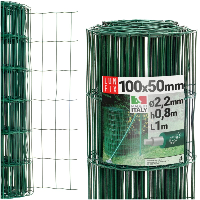 Siatka ogrodzeniowa zielona 80cm oczko 100x50 fi 2,2mm zgrzewana ocynkowana powlekana PCV 1mb