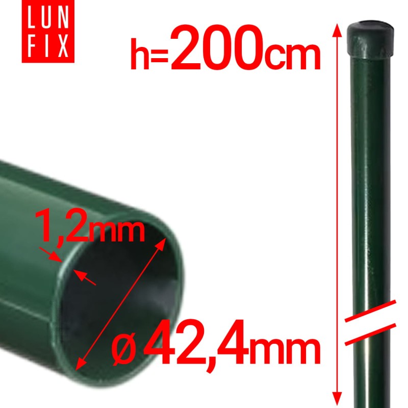 Słupek ogrodzeniowy okrągły fi 42 1,2mm grubości 2m 200cm zielony