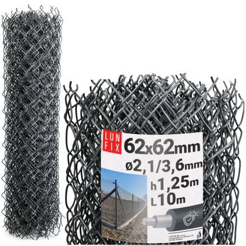 Siatka pleciona grafitowa 125cm oczko 62x62mm fi 2,5mm powlekana PVC 10mb