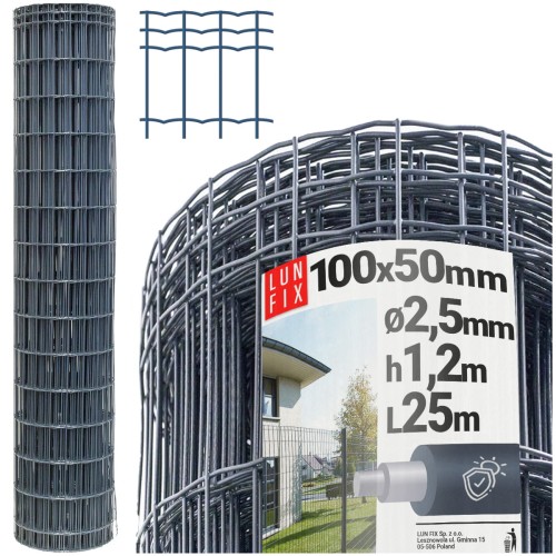 Siatka ogrodzeniowa antracyt 120cm oczko 100x50 fi 2,5mm zgrzewana ocynkowana powlekana PCV 25mb