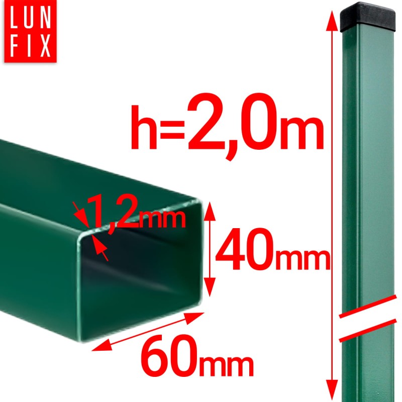 Słupek ogrodzeniowy 60x40 LUNBERG 60x40x2000 1,3mm grubości, zielony 200cm 2m
