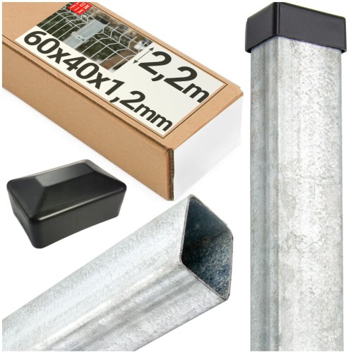 Słupek ogrodzeniowy 60x40 LUNBERG 60x40x2200 1,3mm grubości, ocynkowany 220cm 2,2m