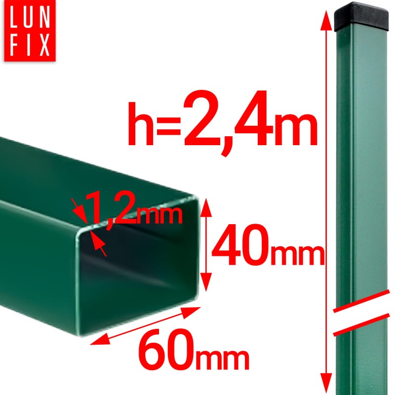 Słupek ogrodzeniowy 60x40 LUNBERG 60x40x2400 1,2mm grubości, zielony 240cm 2,4m