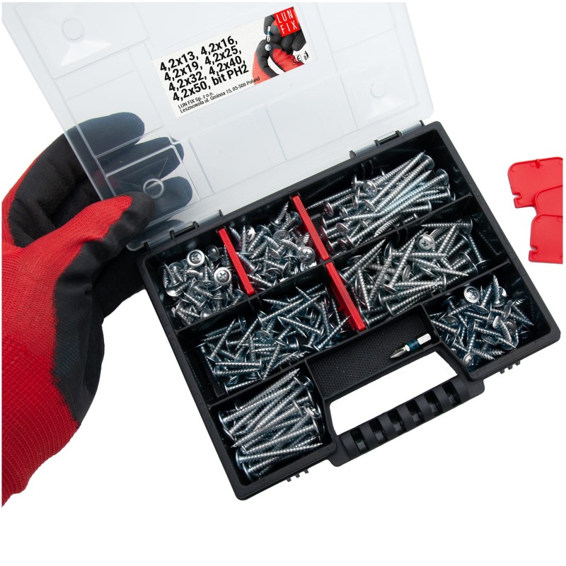 Zestaw wkrętów samowiercących 290szt. do metalu +bit PH2