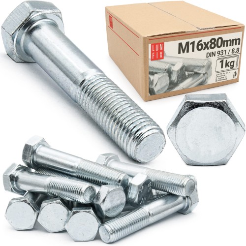 Śruba sześciokątna M16x80 ocynk DIN 931 klasa 8.8 półgwint 1kg