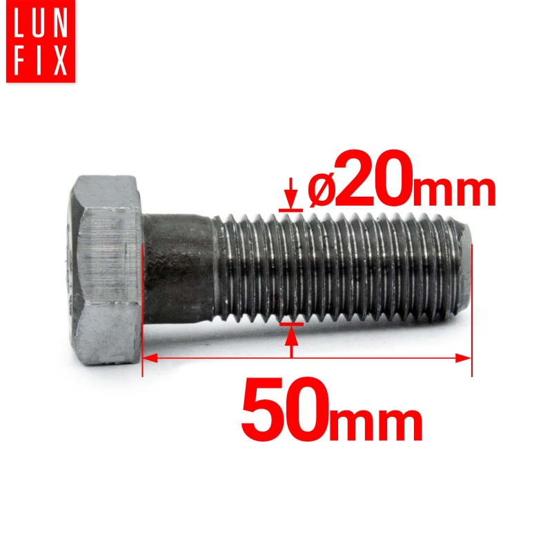 Śruba sześciokątna M20x50 czarna DIN 931 klasa 5.8 półgwint 1kg