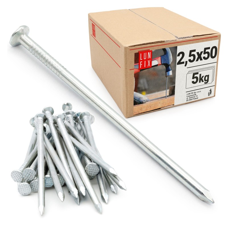 Gwoździe budowlane 2,5x50 mm 2 cale ocynkowane 5kg
