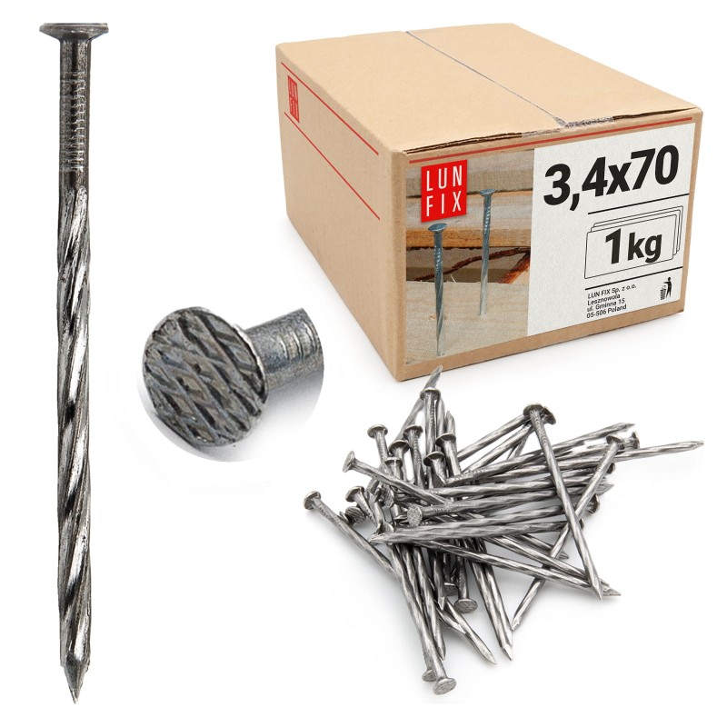 Gwoździe skręcane 3,4x70 mm czarne 1kg