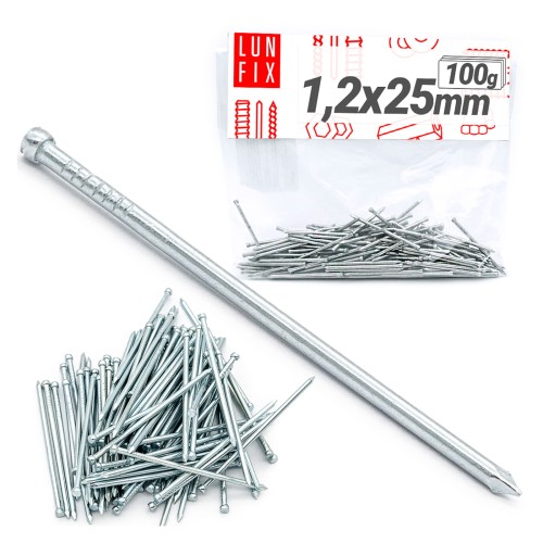 Gwoździe stolarskie 1,2x25mm srebrne ocynkowane 100g