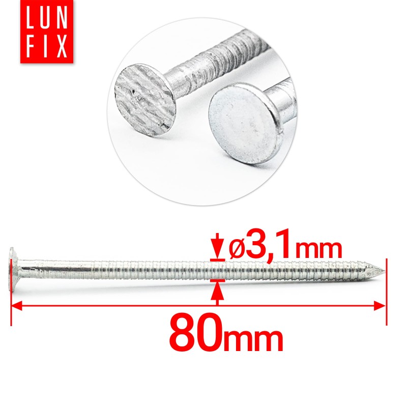 Gwoździe pierścieniowe 3,1x80 mm 3" ocynkowane 1kg