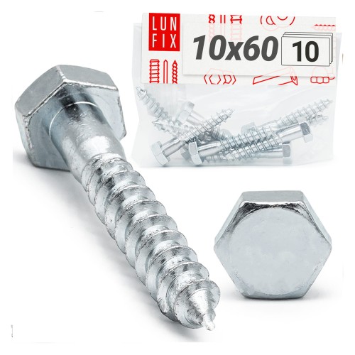 Wkręty do drewna z łbem sześciokątnym 10x60 ocynk DIN571 10szt