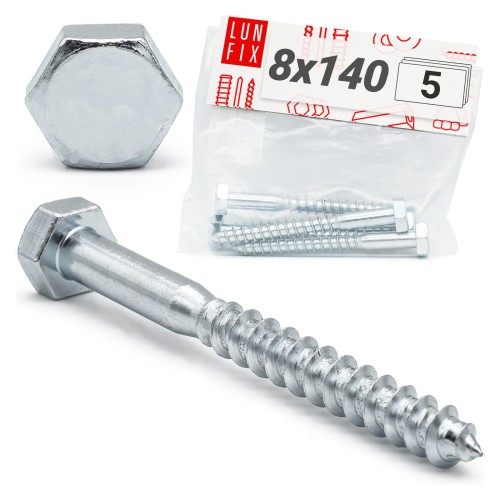 Wkręty do drewna z łbem sześciokątnym 8x140 ocynk DIN571 5szt