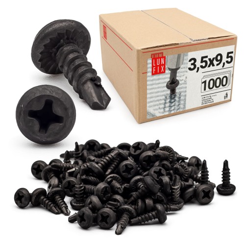 Wkręty samowiercące 3,5x9,5mm do metalu fosfatowane 1000szt.