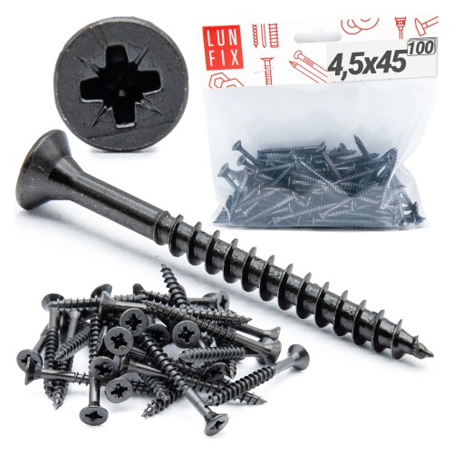 Wkręty uniwersalne 4,5x45 hartowane ocynkowane na czarno 100szt