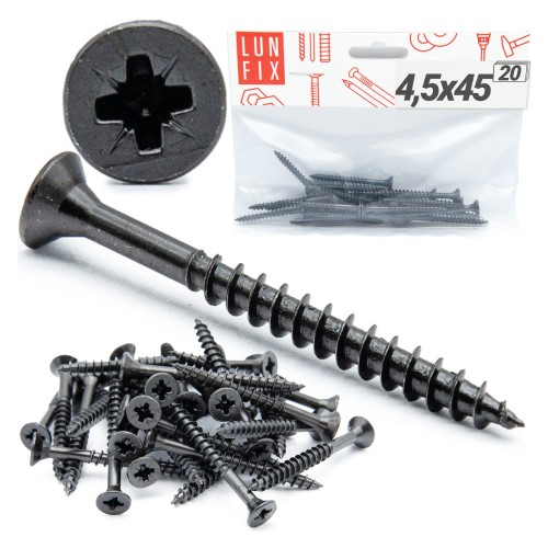 Wkręty uniwersalne 4,5x45 hartowane ocynkowane na czarno 20szt