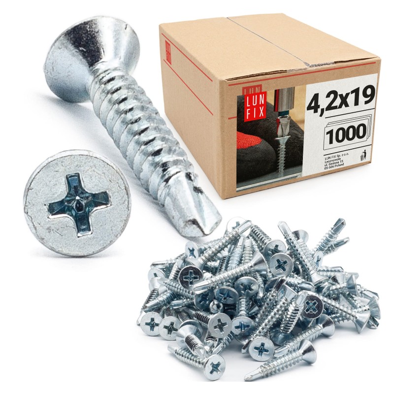 Wkręty samowiercące 4,2x19mm stożkowe ocynkowane DIN7504 1000szt.