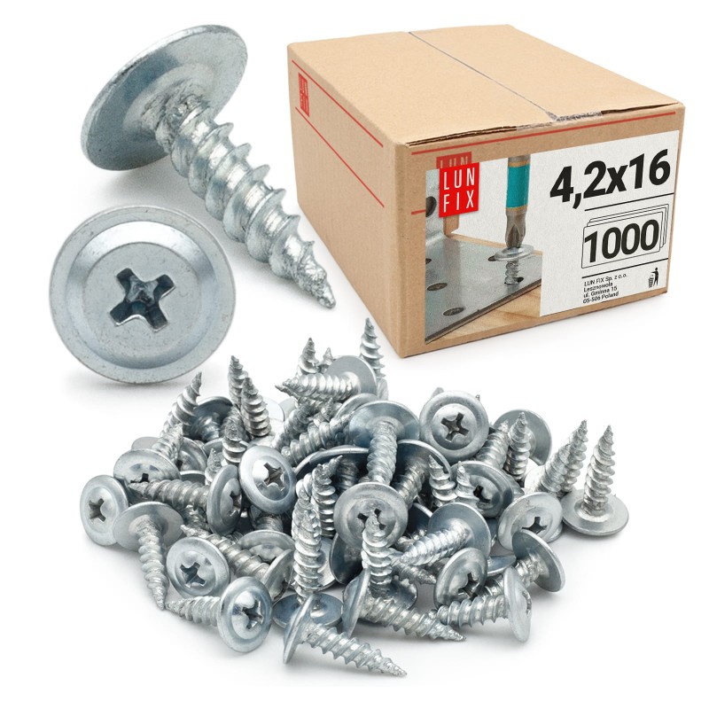 Wkręty samogwintujące 4,2x16mm z łbem podkładkowym do metalu WPC 1000szt.