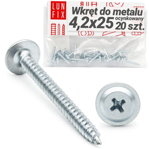Wkręty samogwintujące 4,2x25mm z łbem podkładkowym do metalu WPC 20szt.