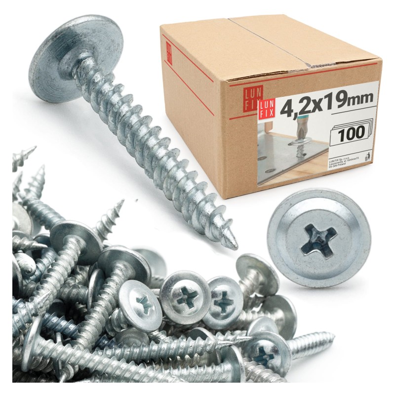 Wkręty samogwintujące 4,2x19mm z łbem podkładkowym do metalu WPC 100szt.