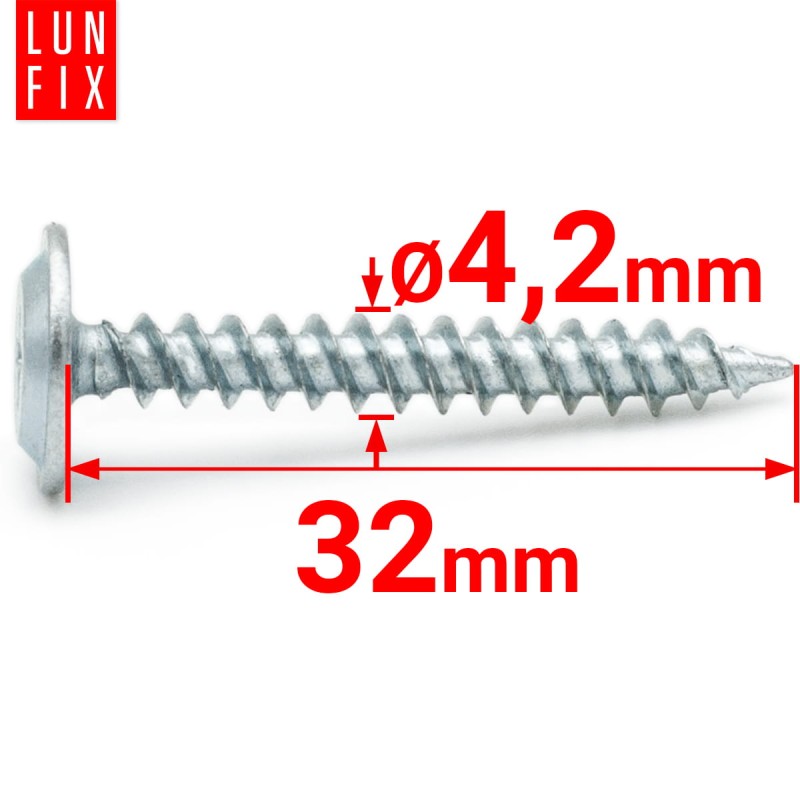 Wkręty samogwintujące 4,2x32mm z łbem podkładkowym do metalu WPC 100szt.