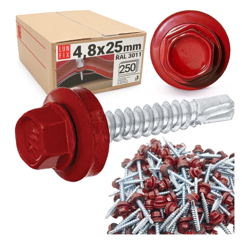 Wkręty farmerskie 4,8x25 samowiercące farmery czerwone 250szt.