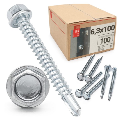 Wkręty samowiercące 6,3x100 łeb 6-kątny DIN7504 ocynk 100szt.