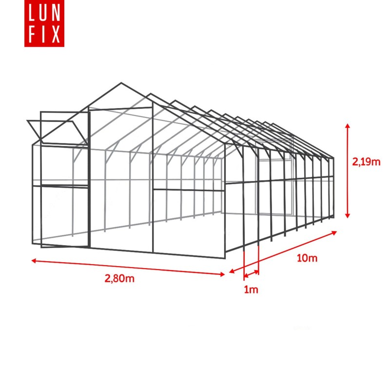 Szklarnia z poliwęglanu 2,8x10m "domek" profil 20x40mm grubość 4mm