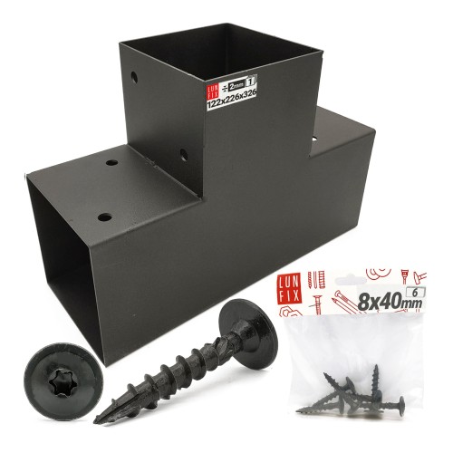 Zestaw łącznik kantówki 12x12cm kształt T z wkrętami 8x40 mm